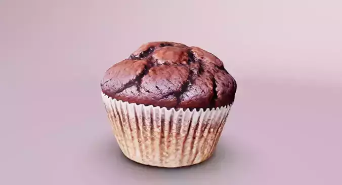 Realistic 3D Model of a Chocolate Muffin in Paper Liner Low-poly 3D model