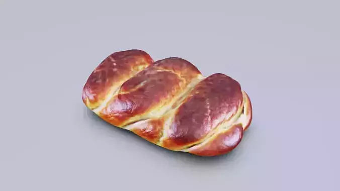 Photorealistic 3D Model of a Golden-Brown Braided Bread Loaf Low-poly 3D model