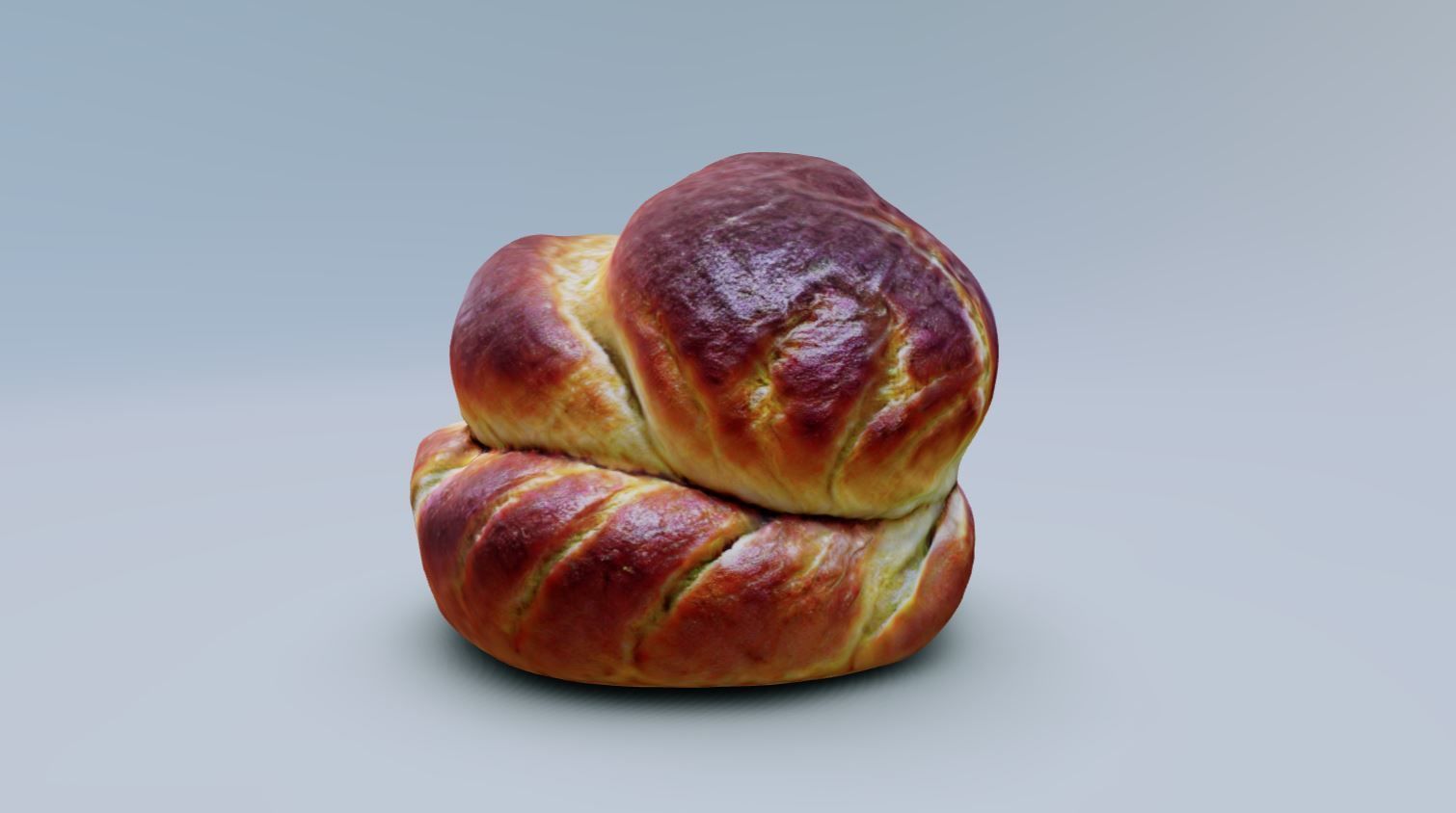 High-Resolution 3D Model of a Golden Challah Bread Bun Low-poly 3D model_1