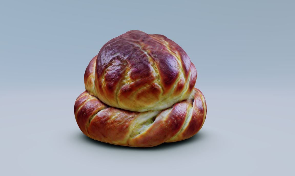 High-Resolution 3D Model of a Golden Challah Bread Bun Low-poly 3D model_3