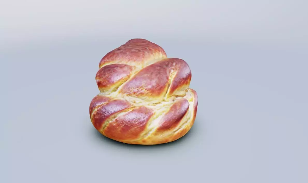 High-Resolution 3D Model of a Golden Challah Bread Bun Low-poly 3D model_0