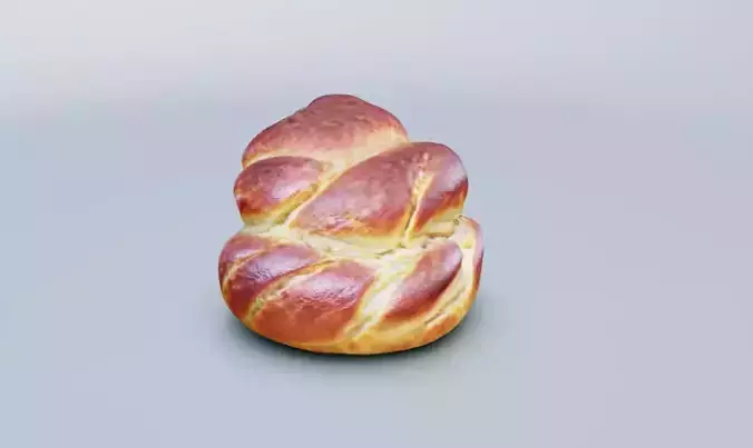  High-Resolution 3D Model of a Golden Challah Bread Bun Low-poly 3D model