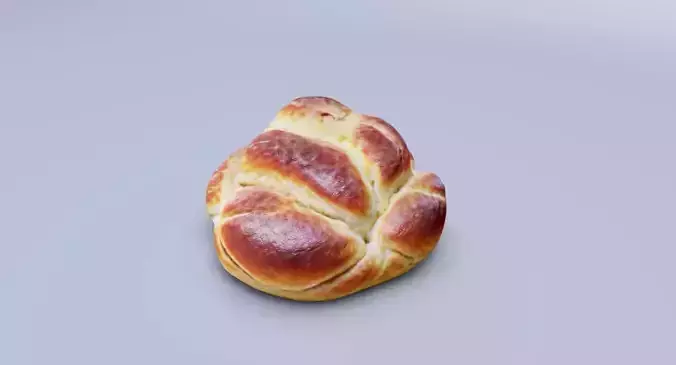 Realistic 3D Model of Freshly Baked Challah Bread Roll Low-poly 3D model