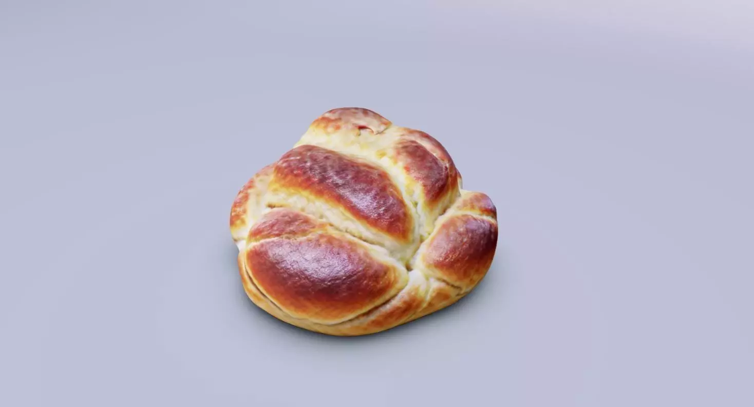 Realistic 3D Model of Freshly Baked Challah Bread Roll Low-poly 3D model_0