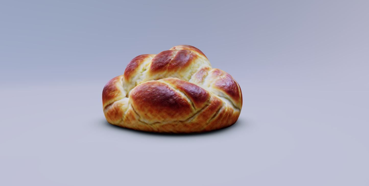 Realistic 3D Model of Freshly Baked Challah Bread Roll Low-poly 3D model_1