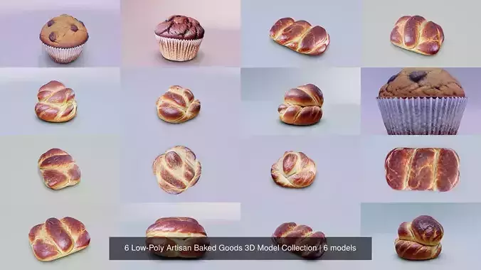 6 Low-Poly Artisan Baked Goods 3D Model Collection 
