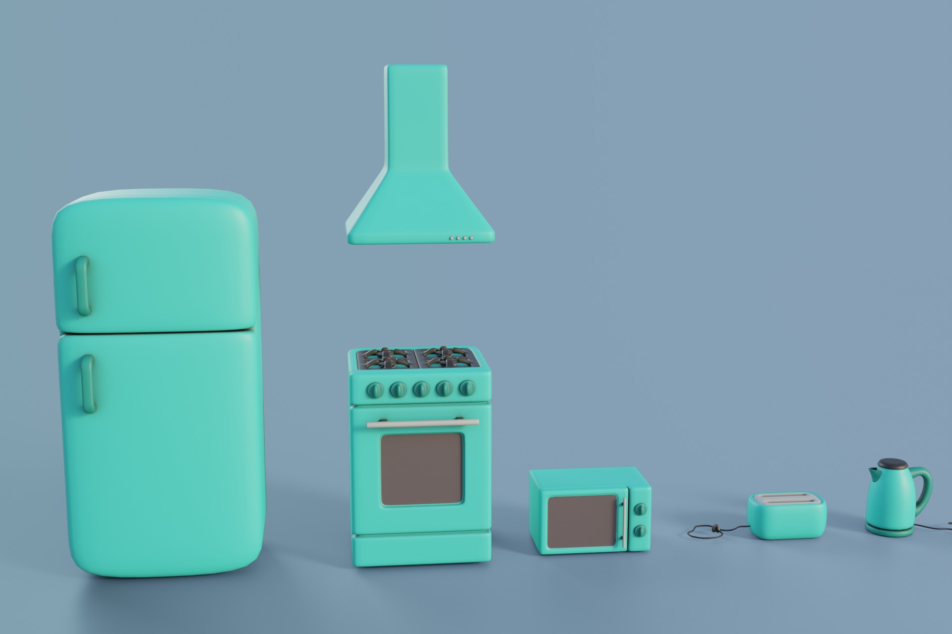 Cartoon Style Kitchen Appliances 3D model_3