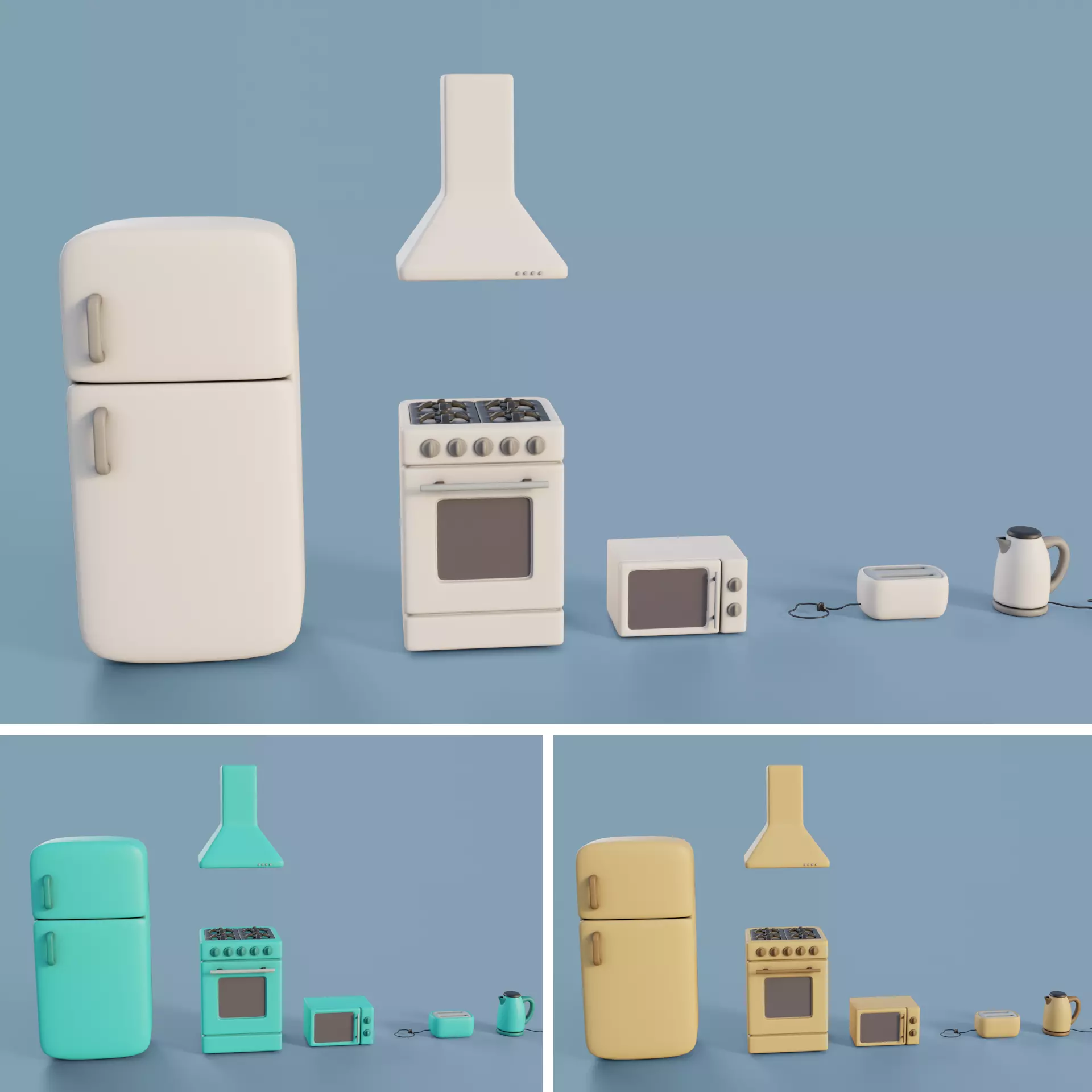 Cartoon Style Kitchen Appliances 3D model_0