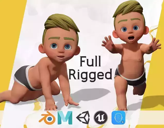 Rigged Boy Little  Kid stylized anatomy Low-poly 3D model
