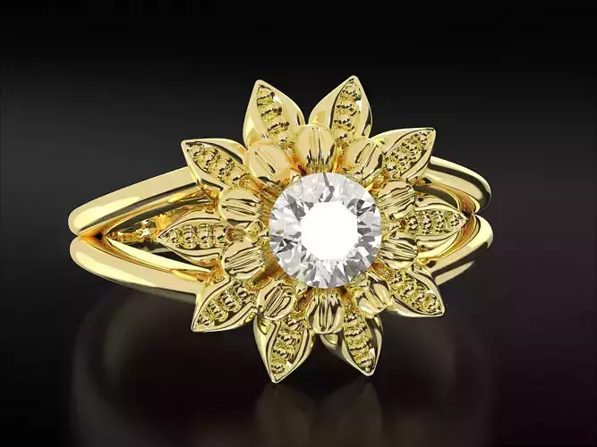 Flower ring with a large diamond  799