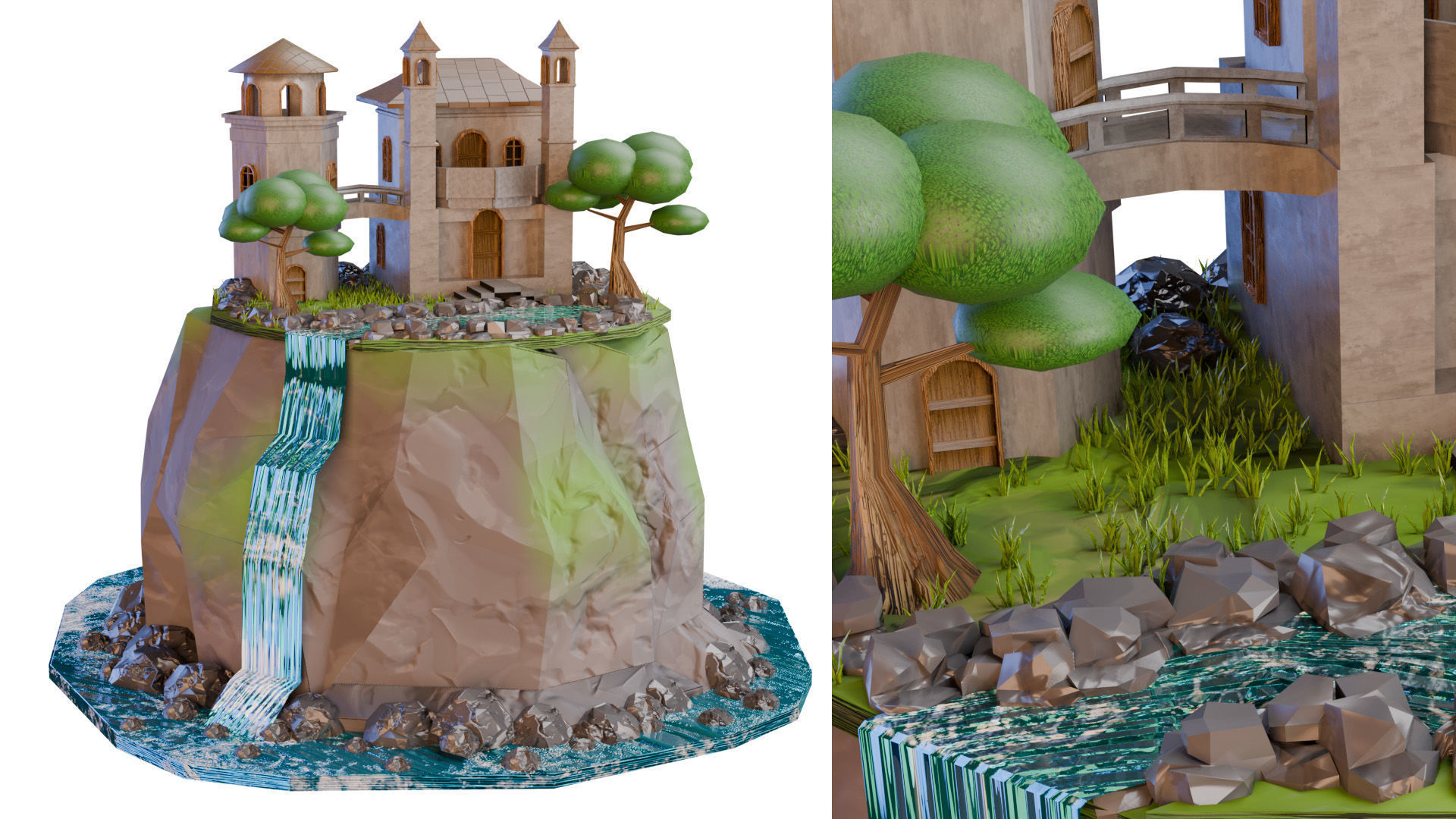 Stylized Celestial Castle Island Low-poly 3D model_1