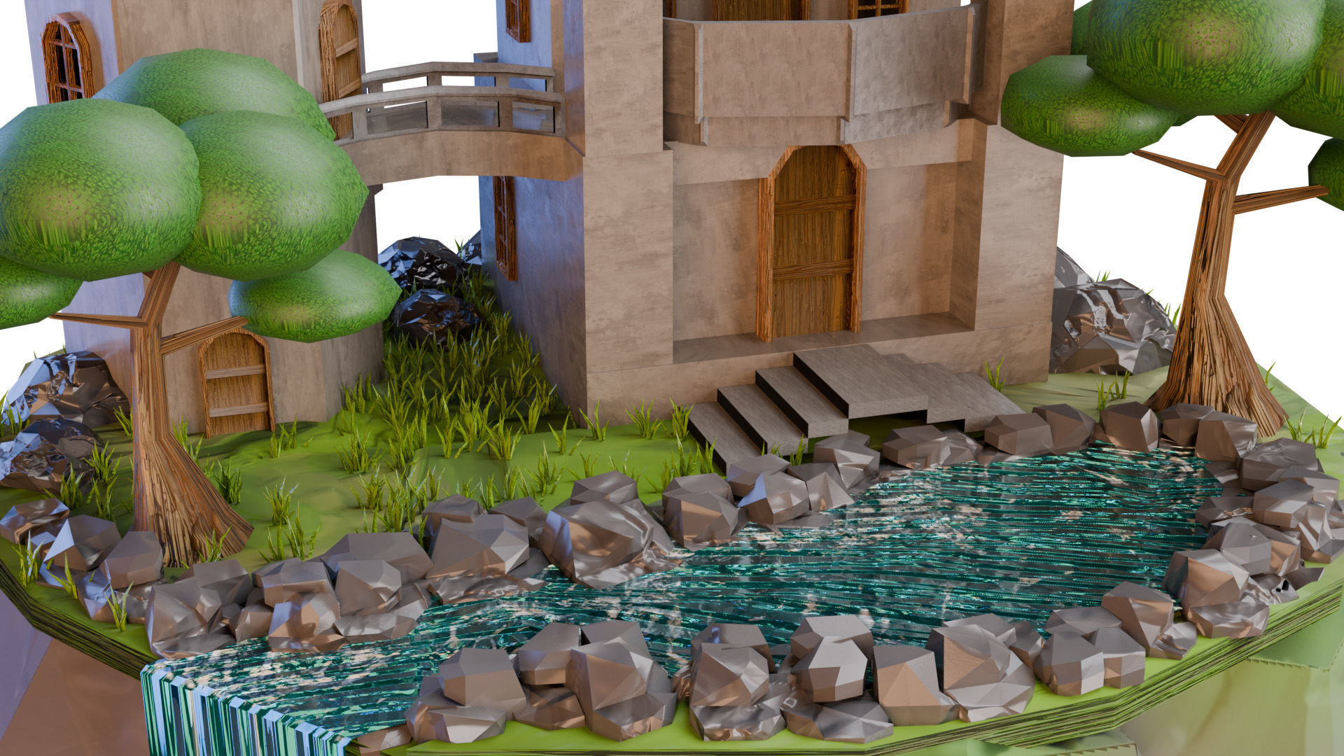 Stylized Celestial Castle Island Low-poly 3D model_2