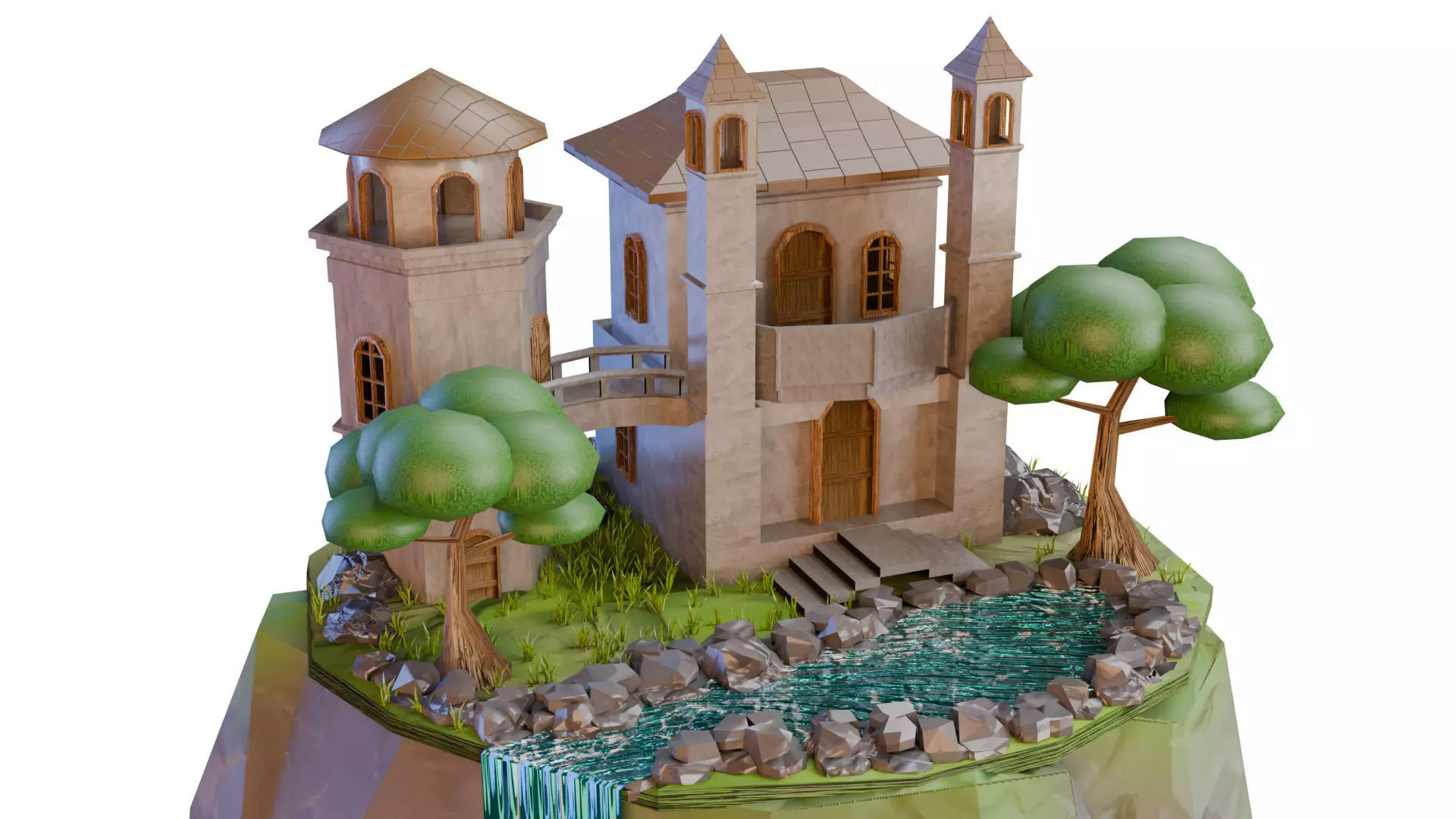 Stylized Celestial Castle Island Low-poly 3D model_0