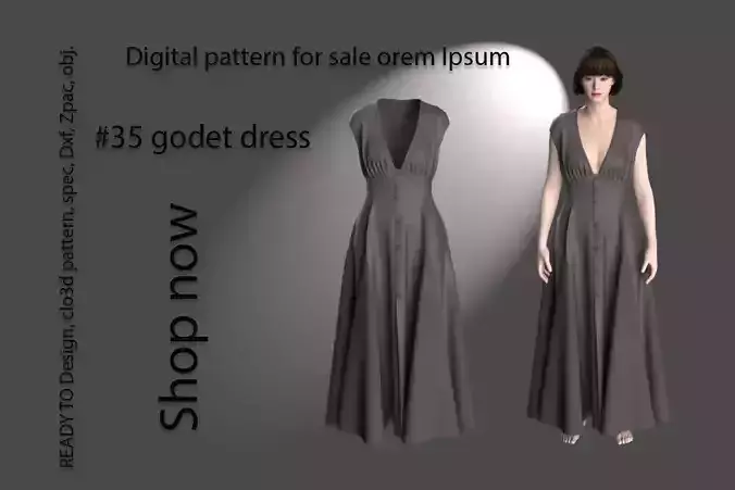 35 godet dress pattern 3D print model 35 godet dress pattern 3D print model