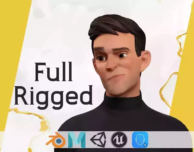 Stylized Young Male 3D Character for Animation Low-poly 3D model