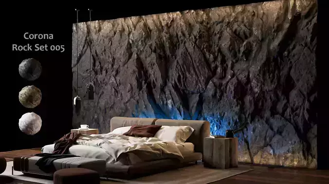 Black Rock Bedroom interior scene Rock Wall Set 005