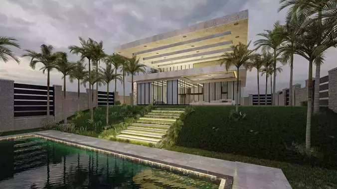 Modern Tropical Villa Exterior - Lumion Scene 3D model