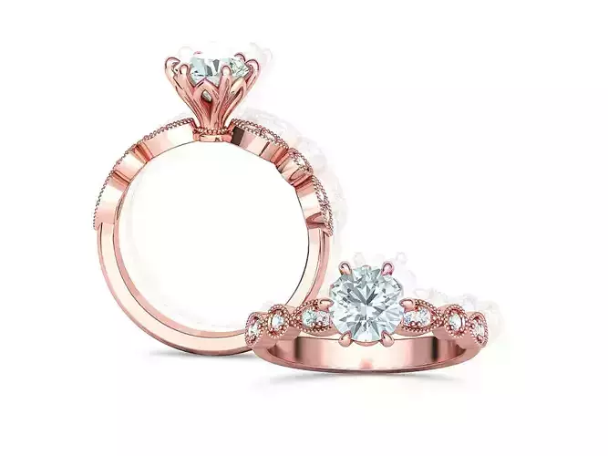 1ct Diamond Solitaire Vintage Engagement Ring Milgrain 3D model