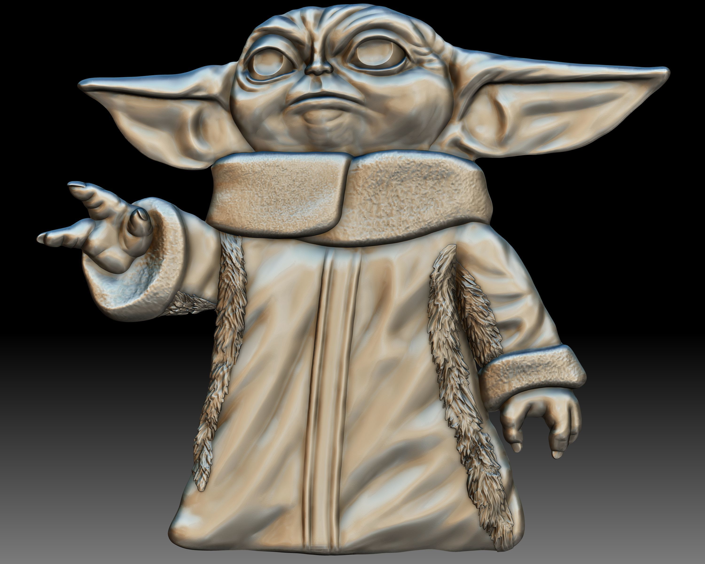 Baby Yoda Din Grogu bas-relief 3D print model_3
