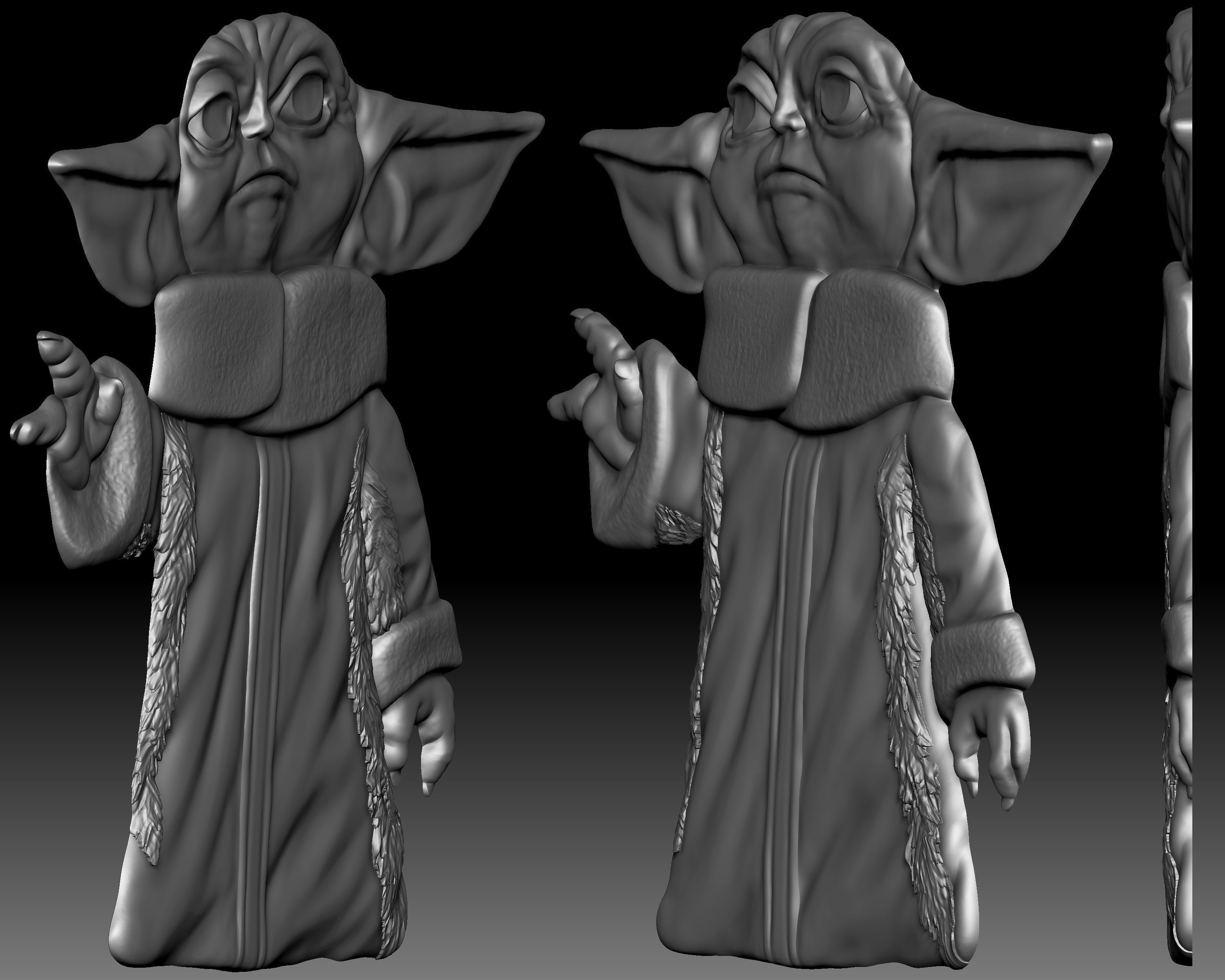 Baby Yoda Din Grogu bas-relief 3D print model_1