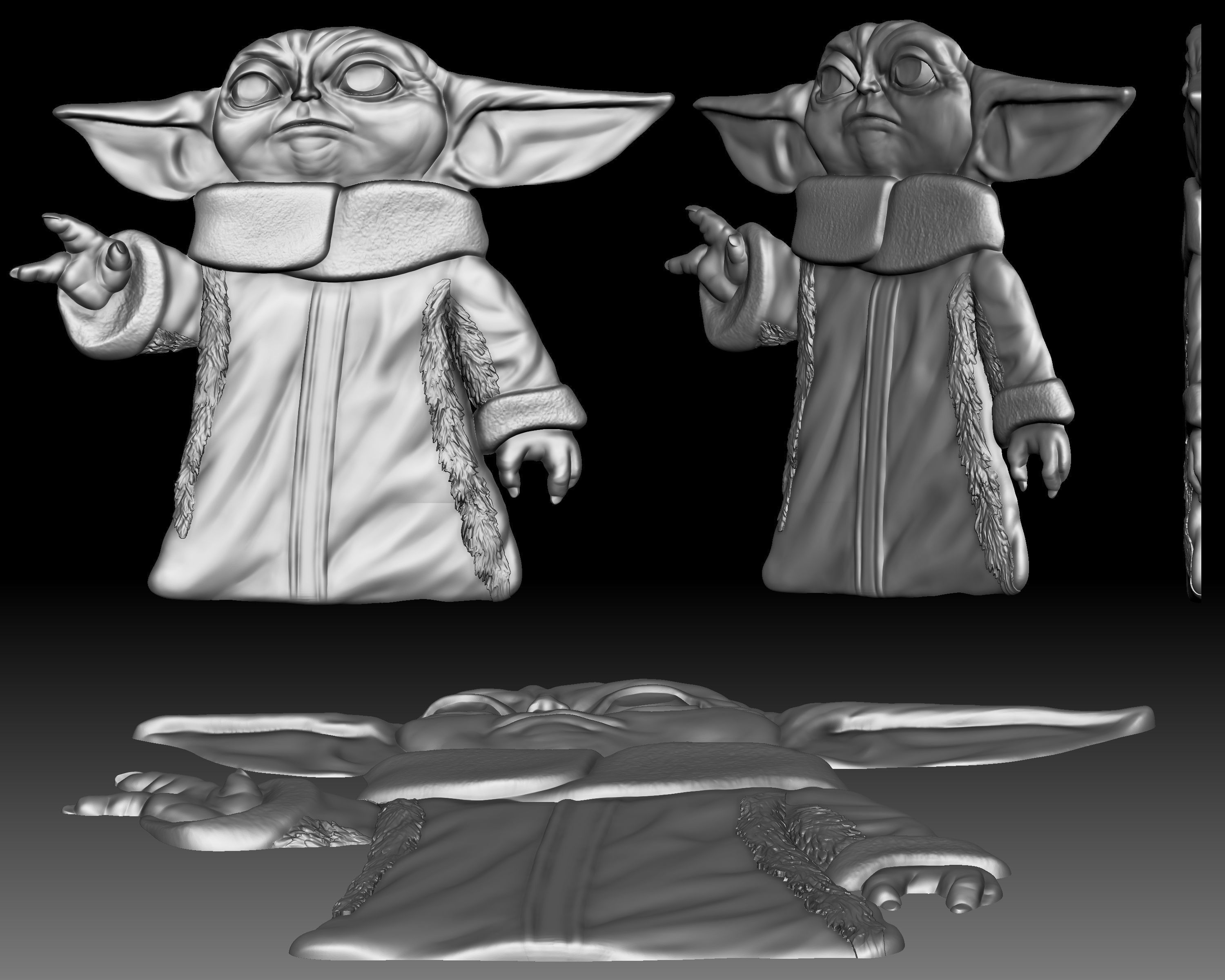 Baby Yoda Din Grogu bas-relief 3D print model_2
