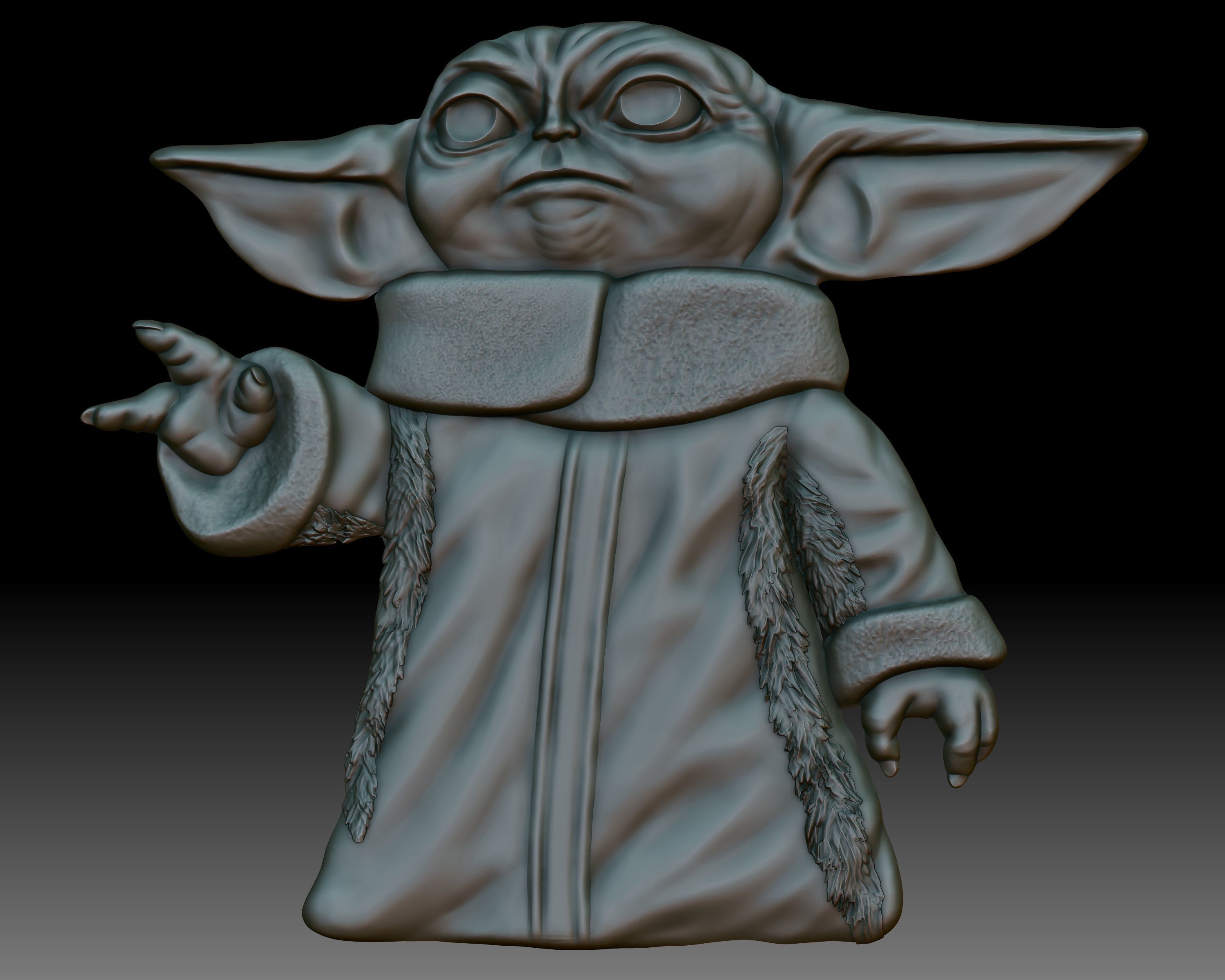 Baby Yoda Din Grogu bas-relief 3D print model_5