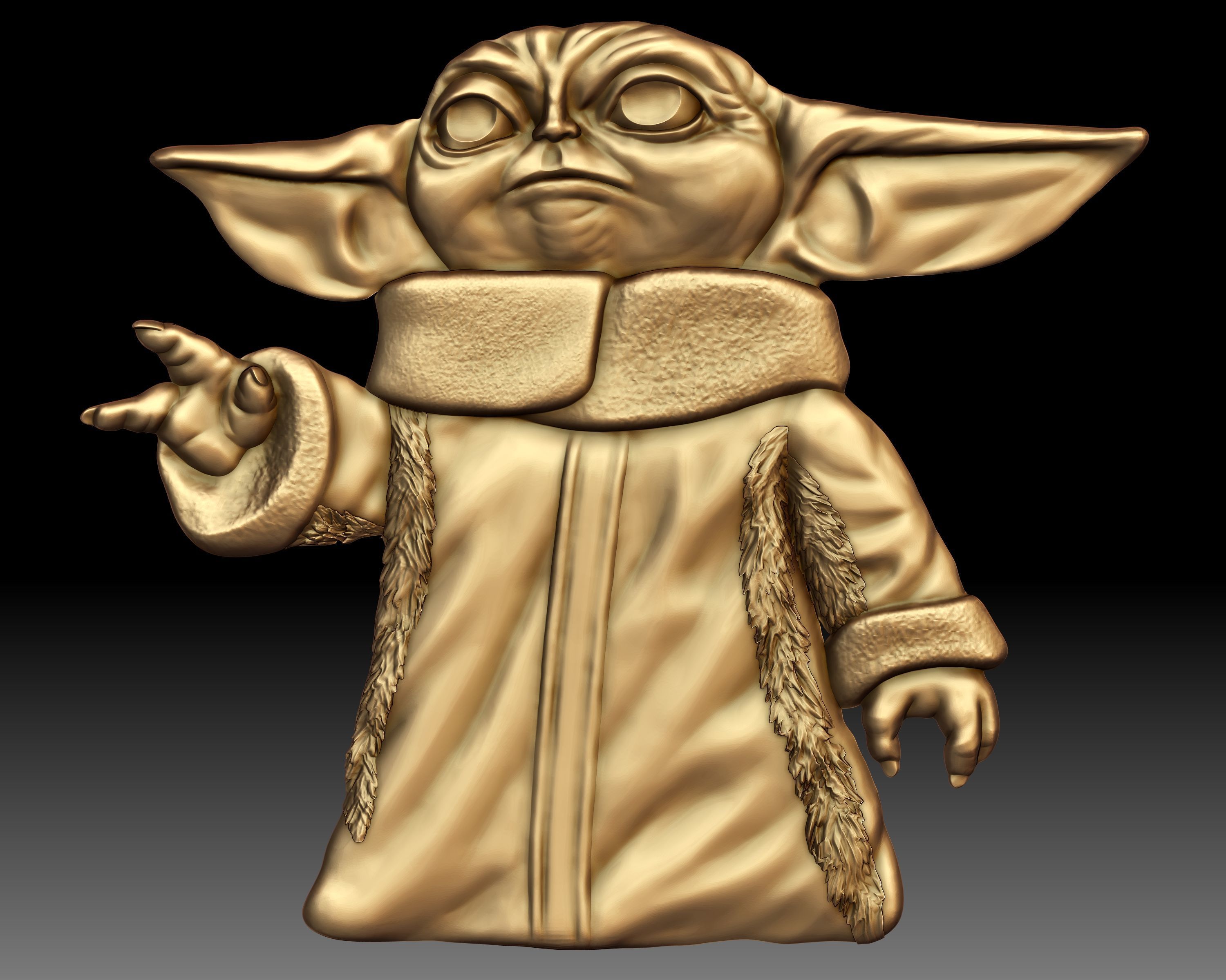 Baby Yoda Din Grogu bas-relief 3D print model_4