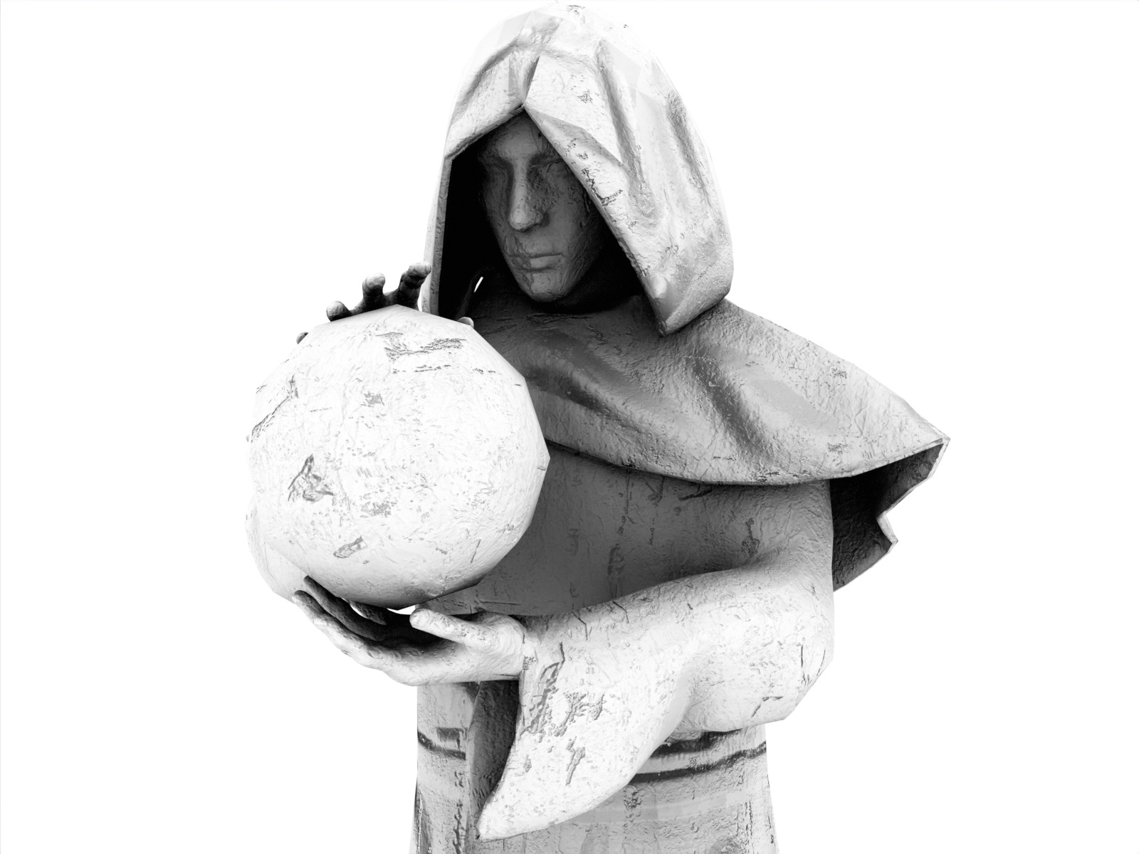 Stylized monk statue PBR gameready Low-poly 3D model_20