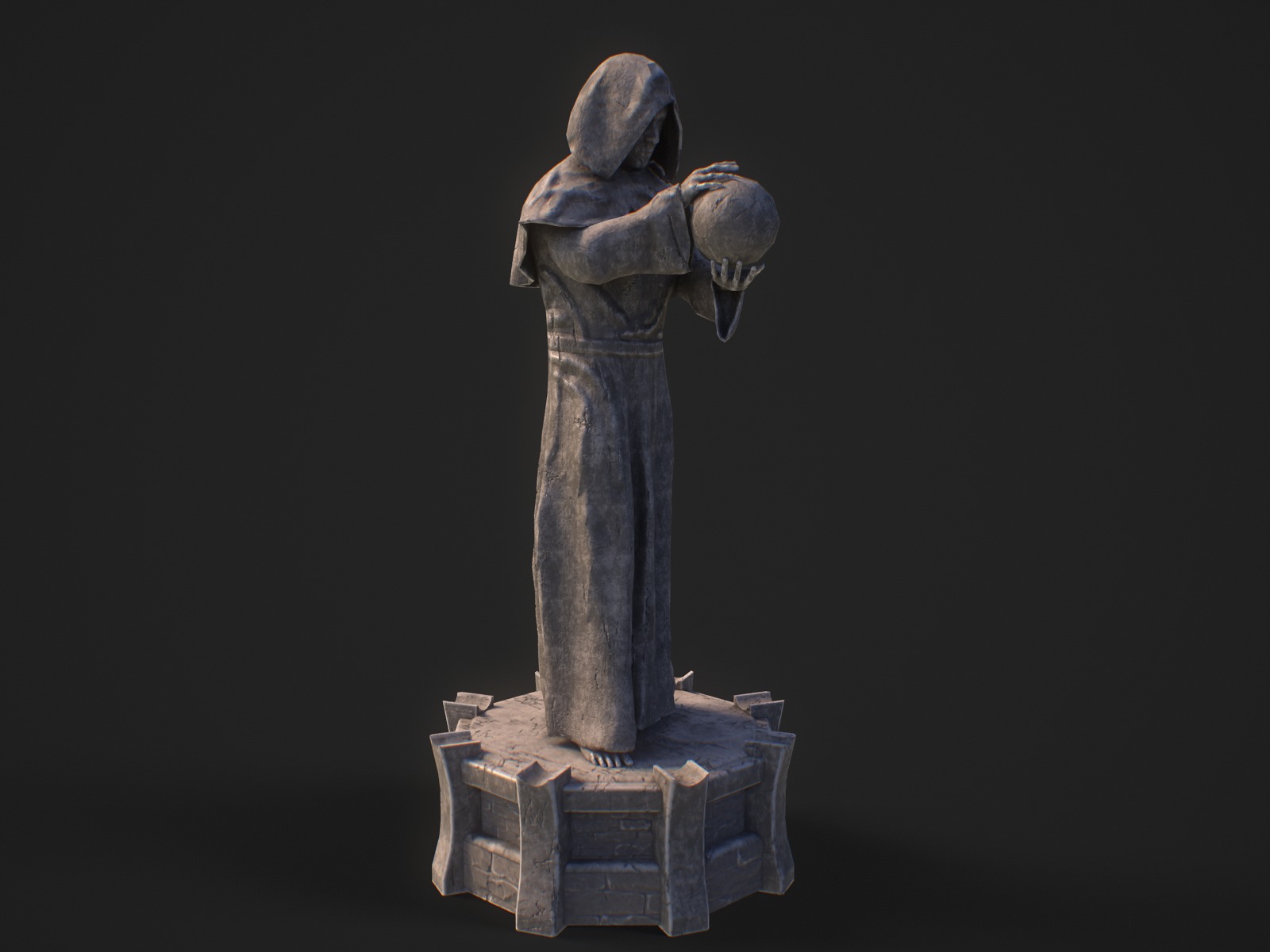 Stylized monk statue PBR gameready Low-poly 3D model_5