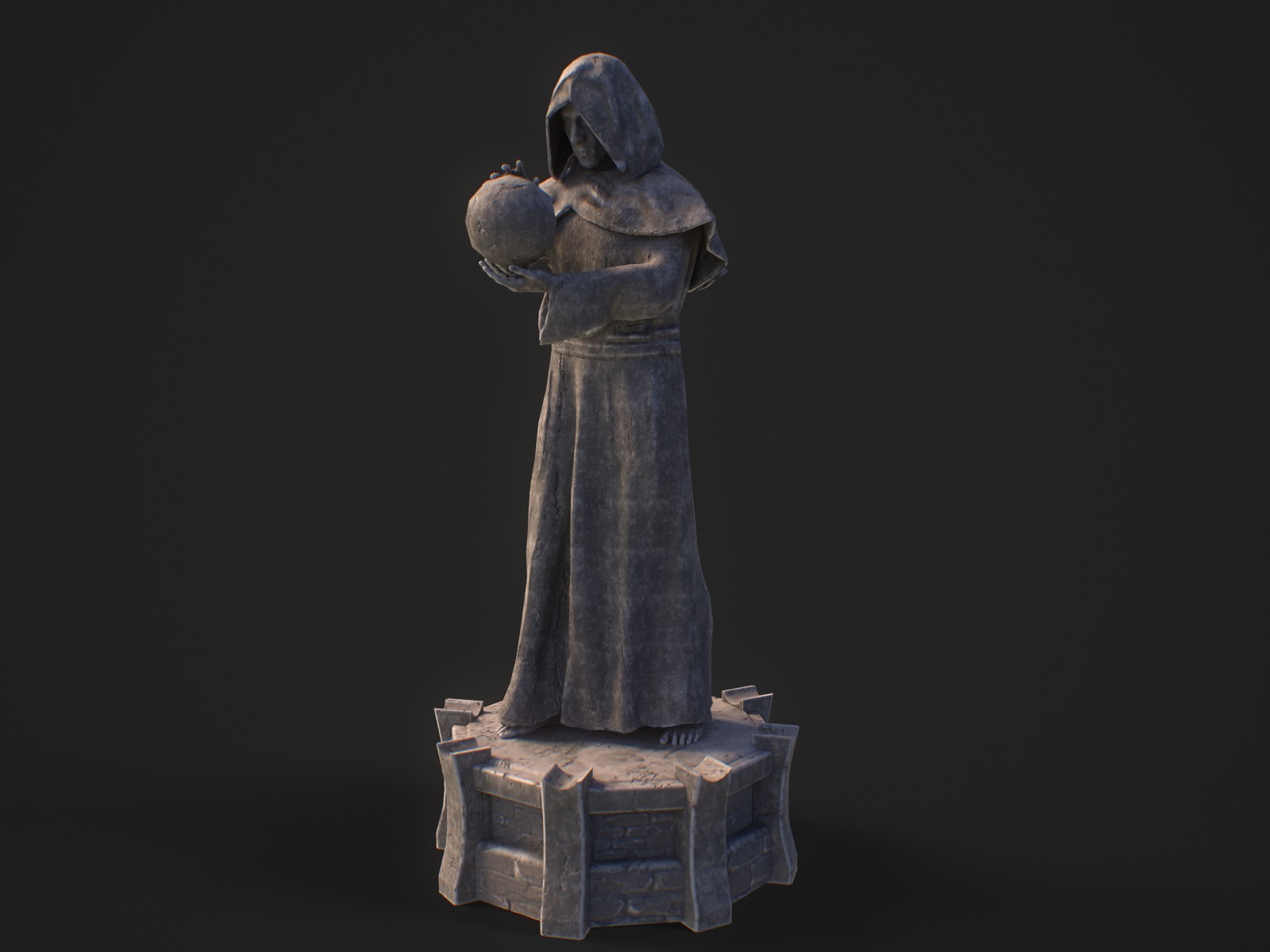 Stylized monk statue PBR gameready Low-poly 3D model_4