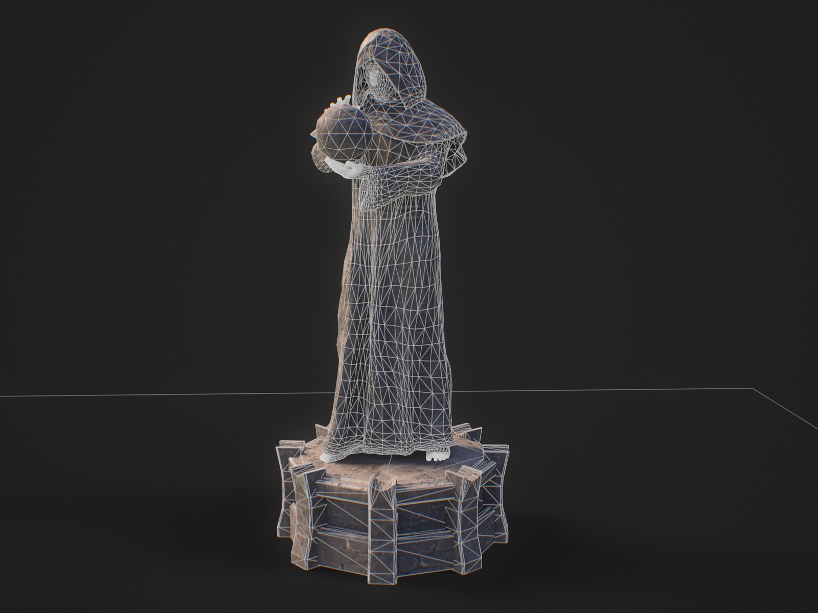 Stylized monk statue PBR gameready Low-poly 3D model_14