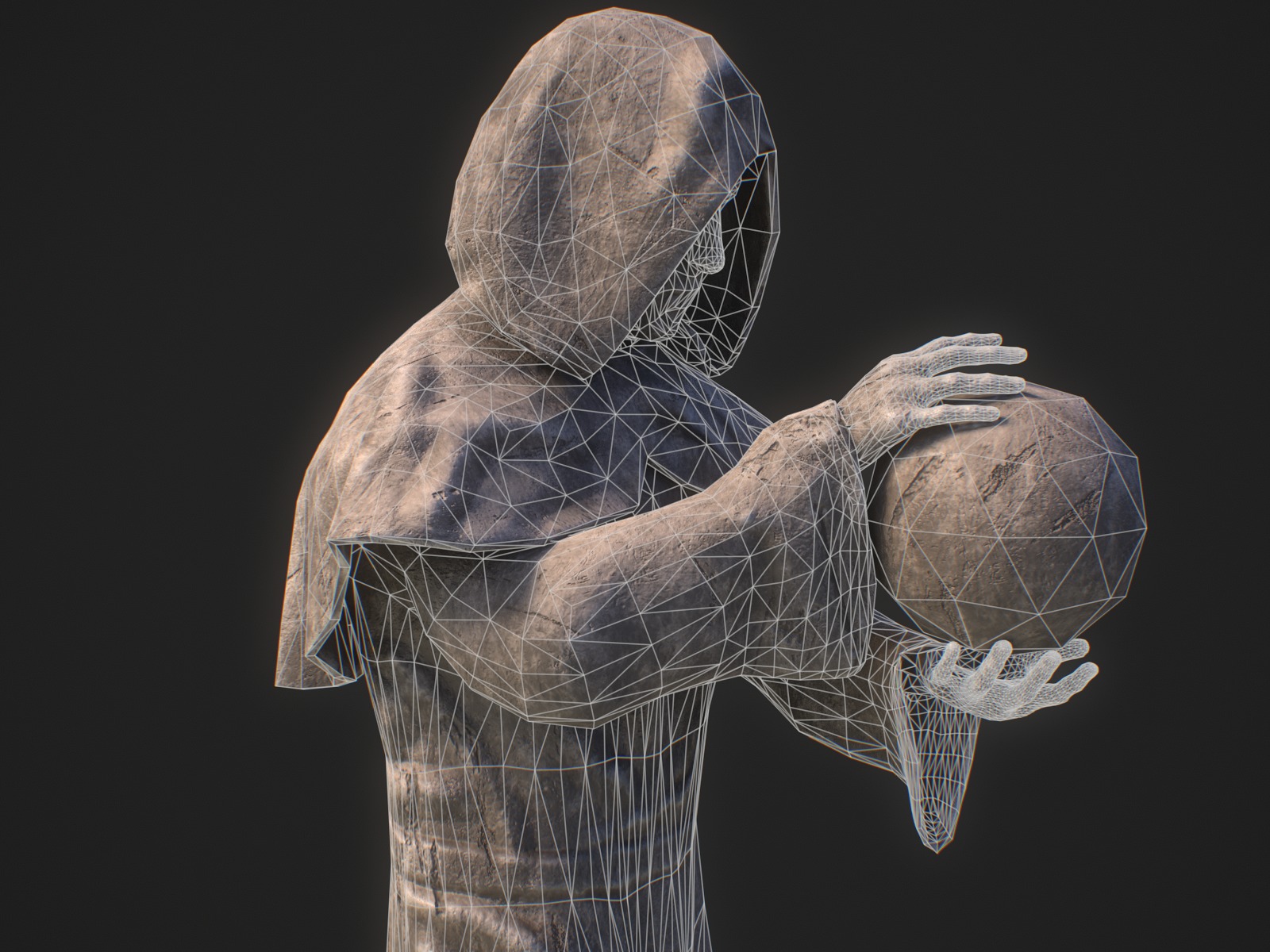 Stylized monk statue PBR gameready Low-poly 3D model_10