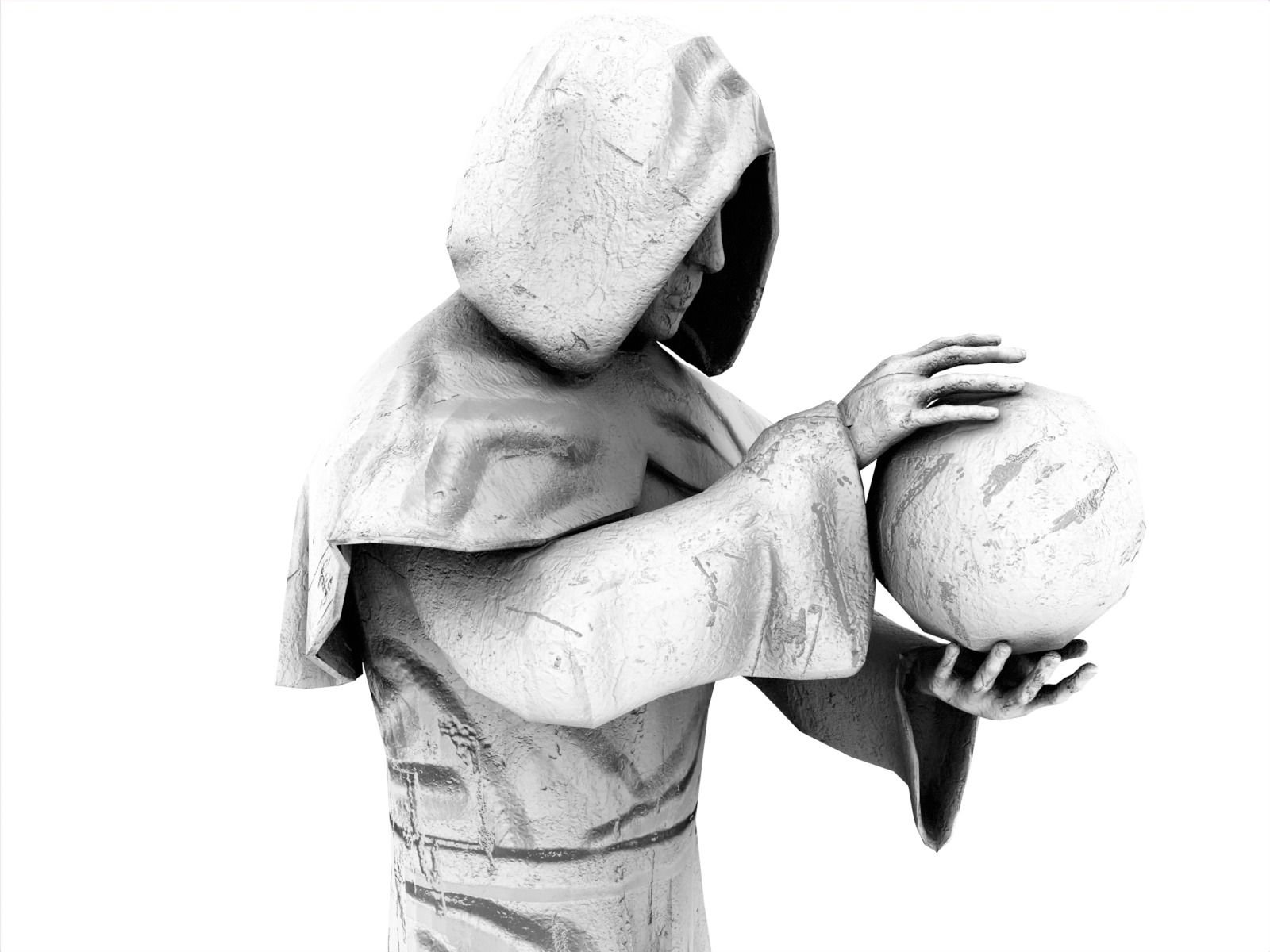 Stylized monk statue PBR gameready Low-poly 3D model_21