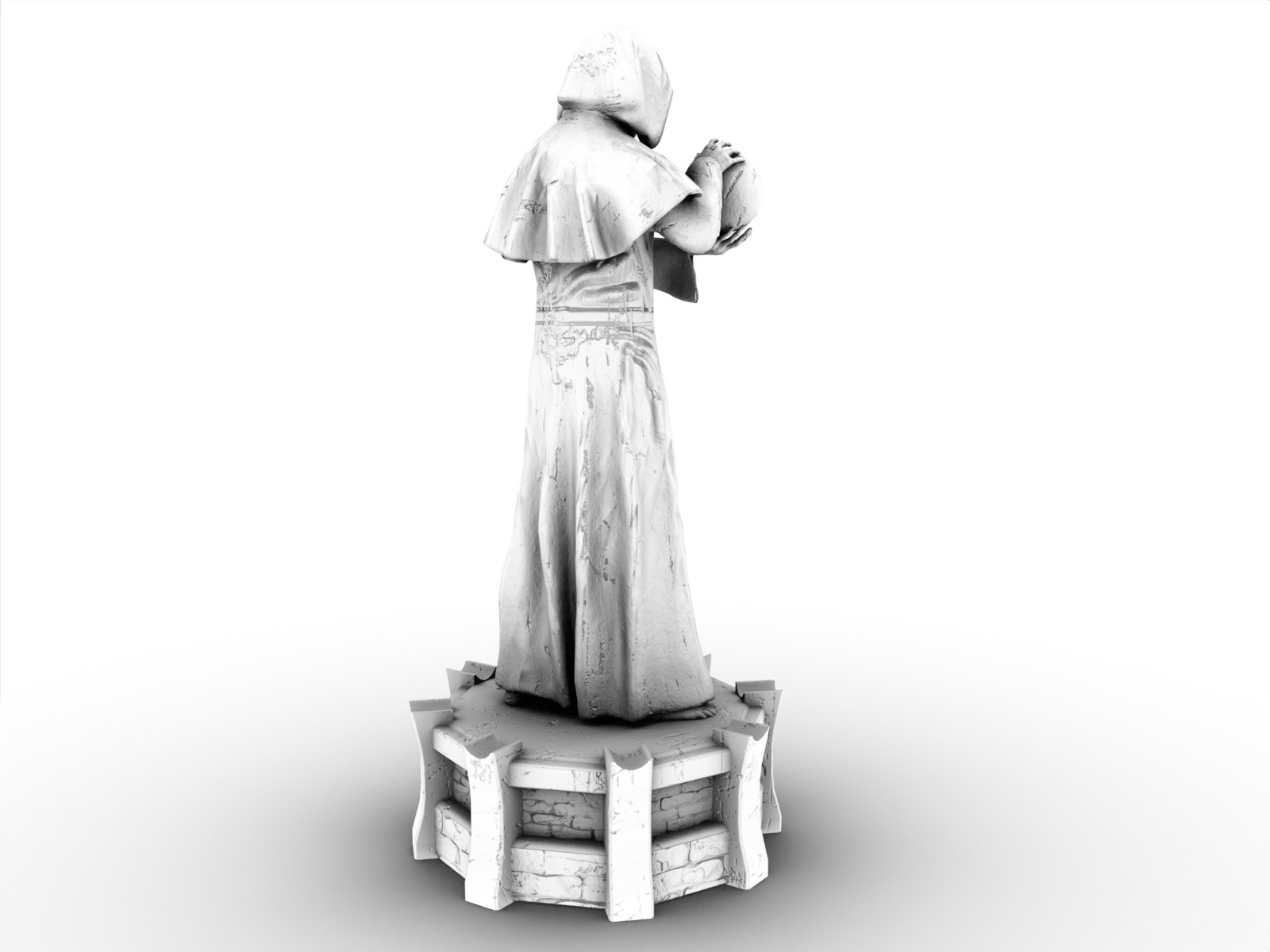 Stylized monk statue PBR gameready Low-poly 3D model_19