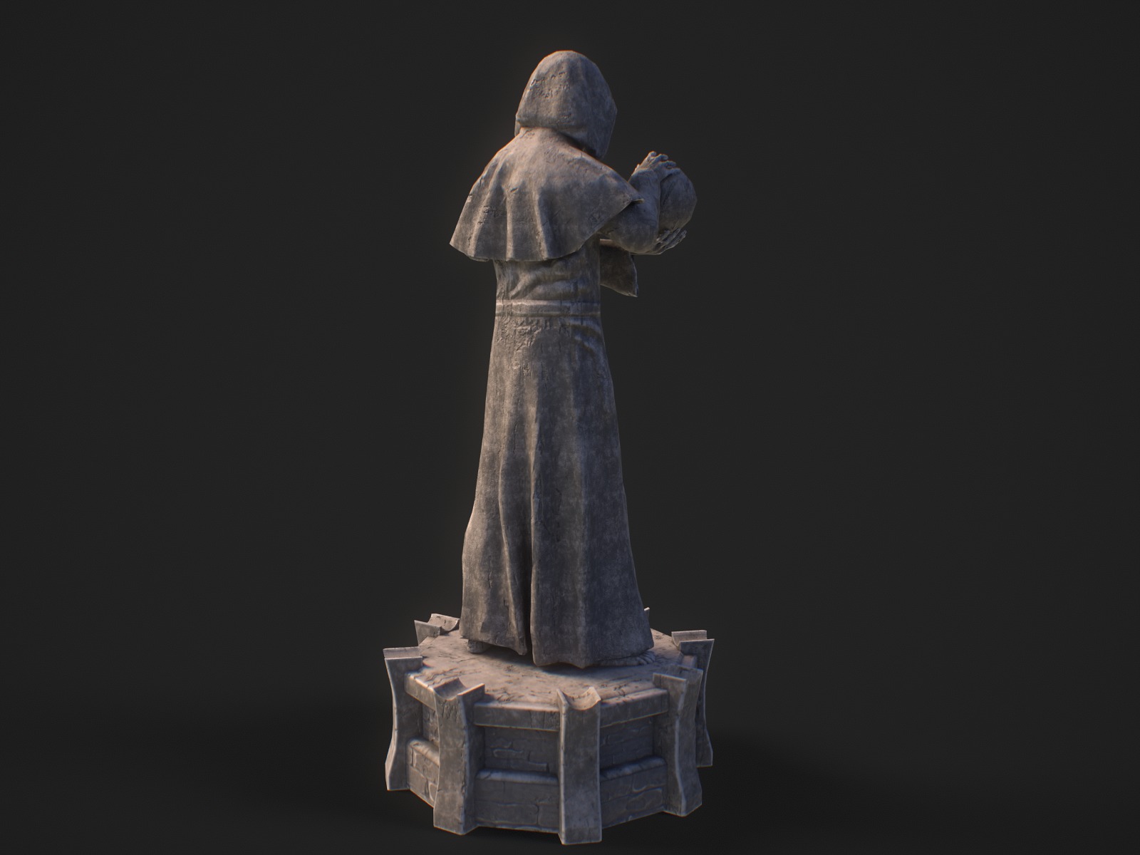 Stylized monk statue PBR gameready Low-poly 3D model_6