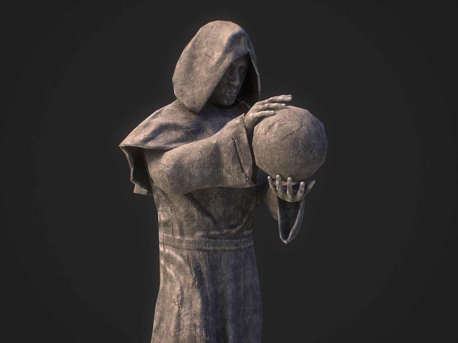 Stylized monk statue PBR gameready Low-poly 3D model_2