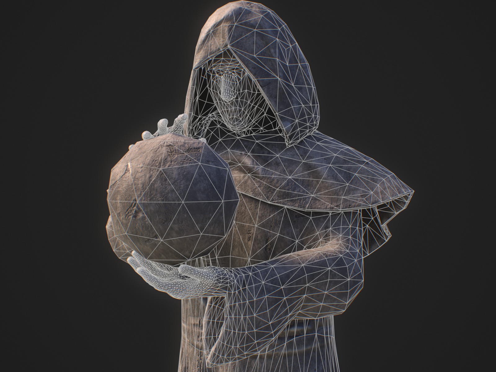 Stylized monk statue PBR gameready Low-poly 3D model_9