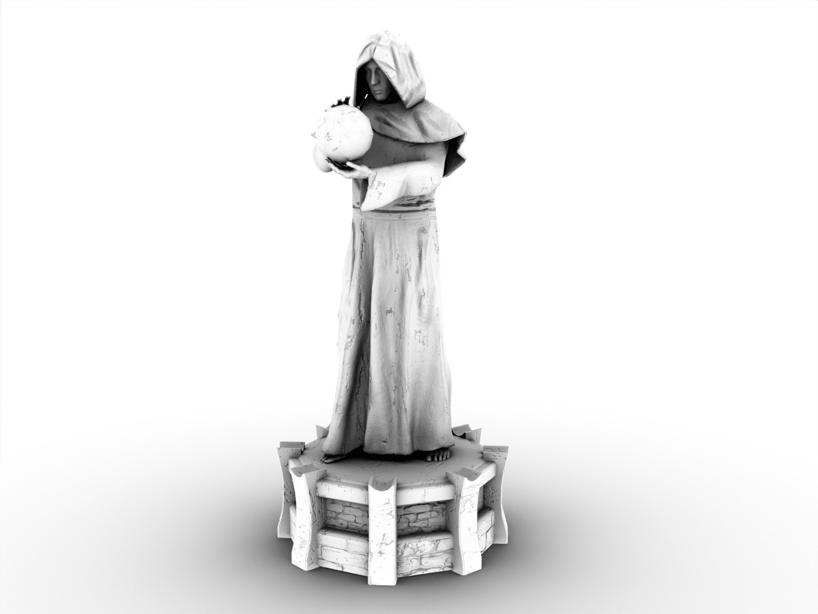 Stylized monk statue PBR gameready Low-poly 3D model_18