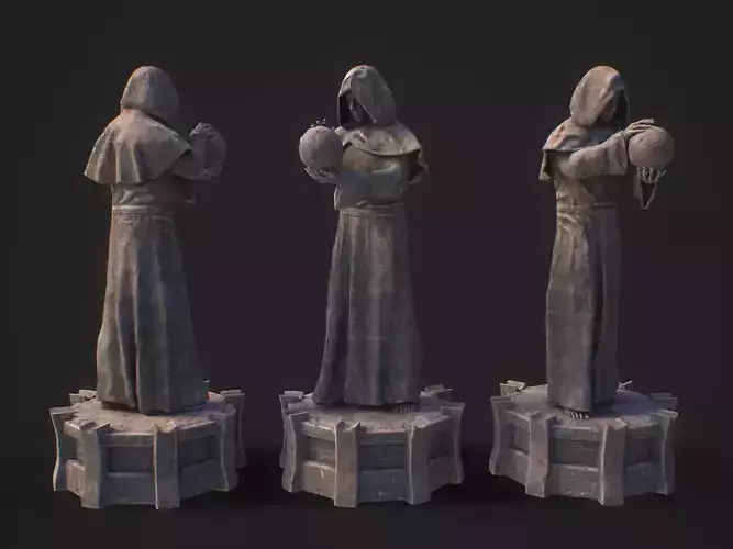 Stylized monk statue PBR gameready Low-poly 3D model Stylized monk statue PBR gameready Low-poly 3D model