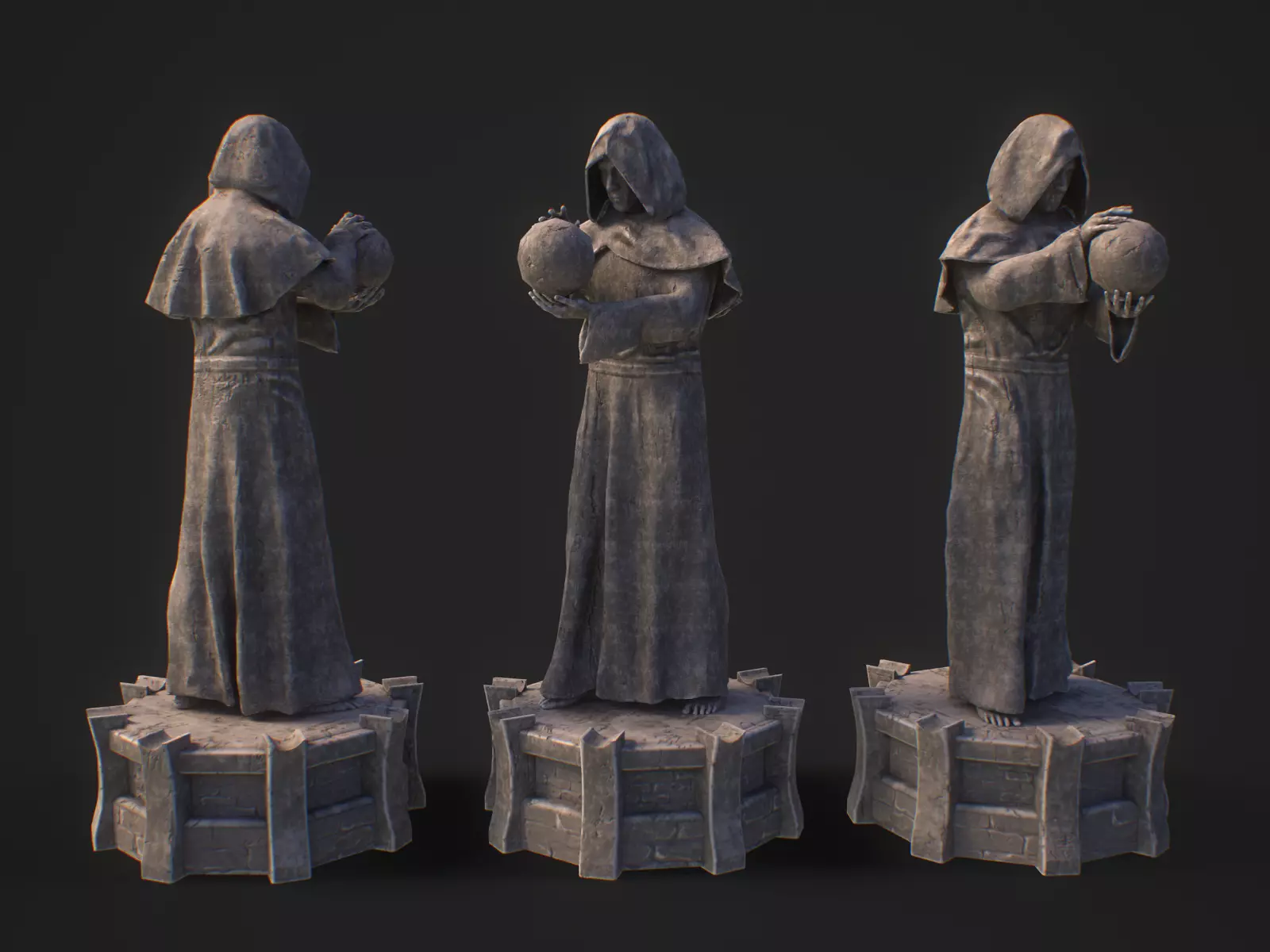 Stylized monk statue PBR gameready Low-poly 3D model_0