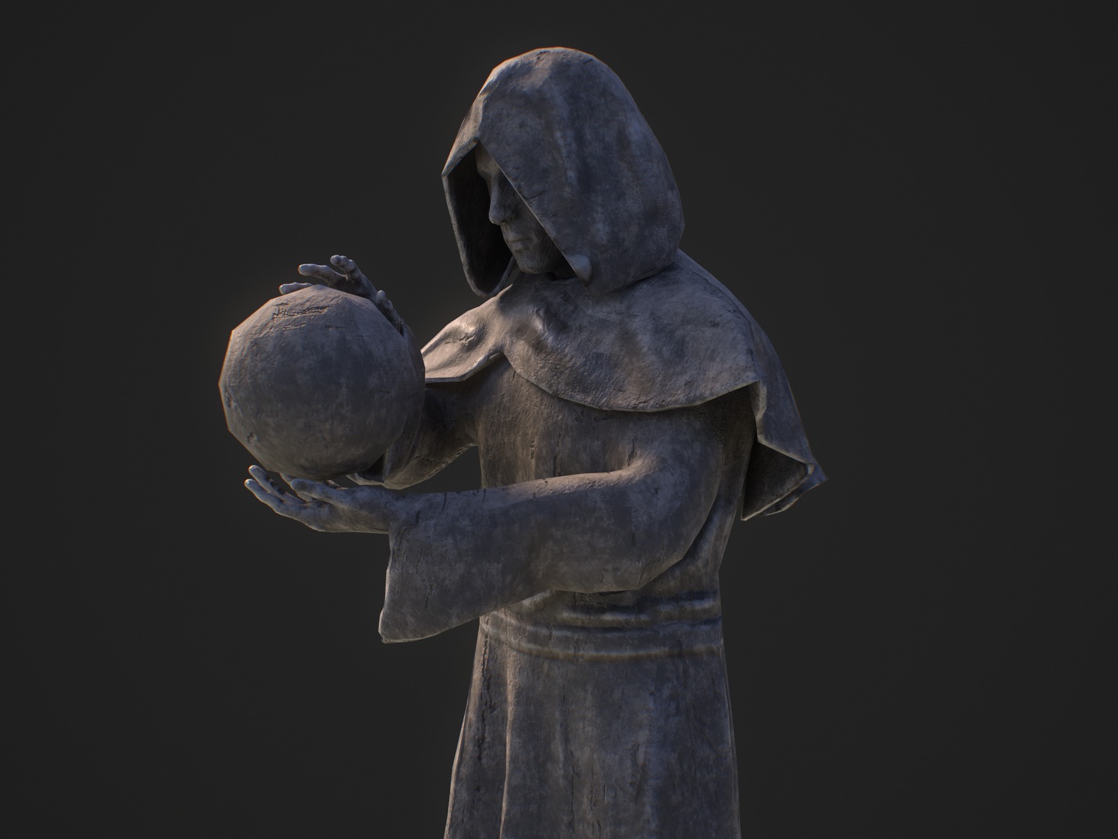 Stylized monk statue PBR gameready Low-poly 3D model_3