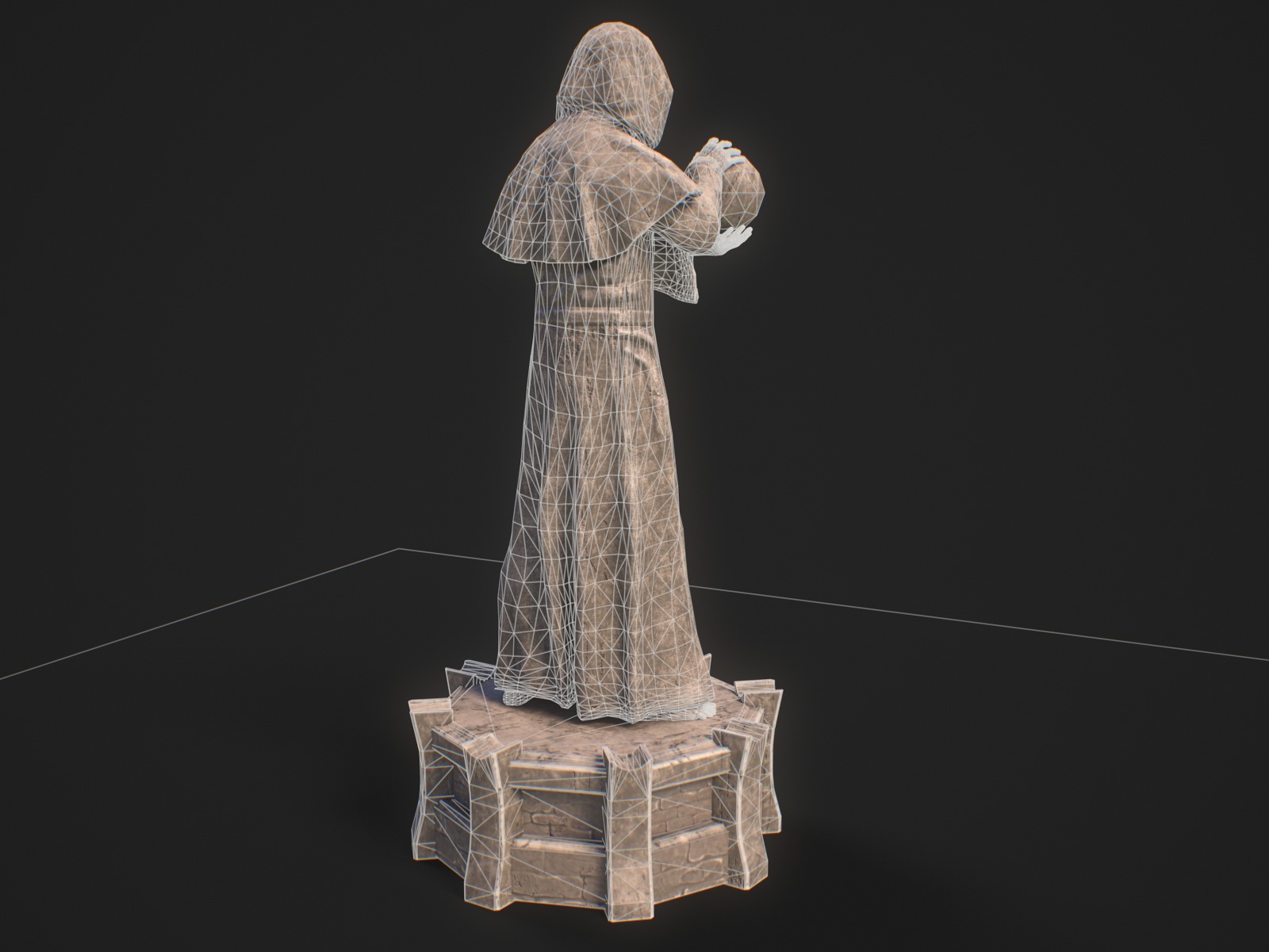 Stylized monk statue PBR gameready Low-poly 3D model_8
