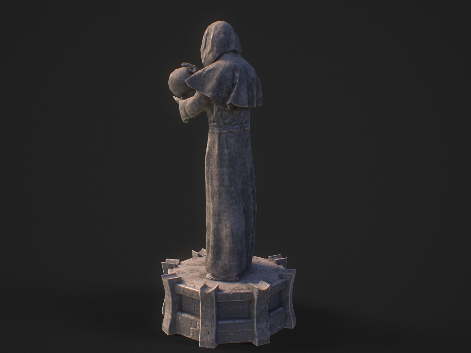 Stylized monk statue PBR gameready Low-poly 3D model_7