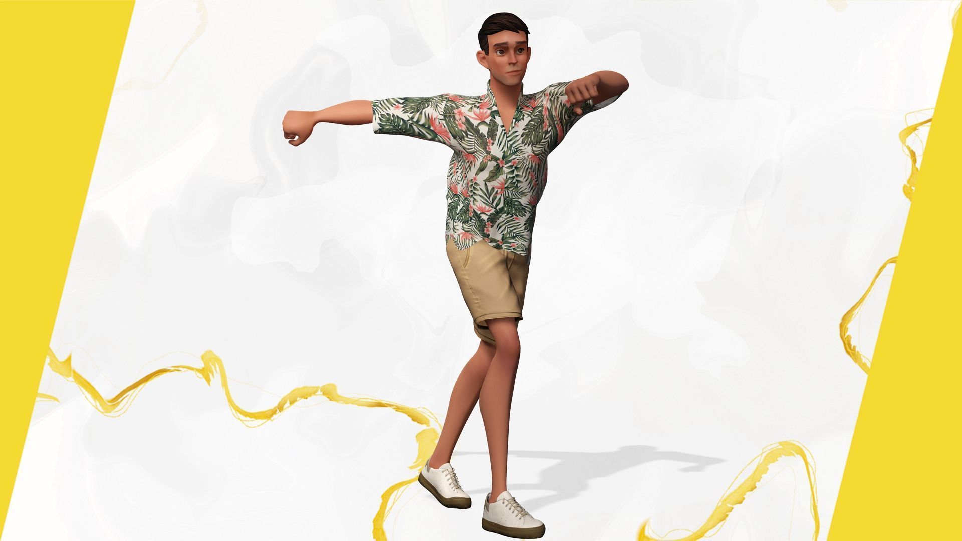 Cartoon Man Dancing stylized human Low-poly 3D model_6