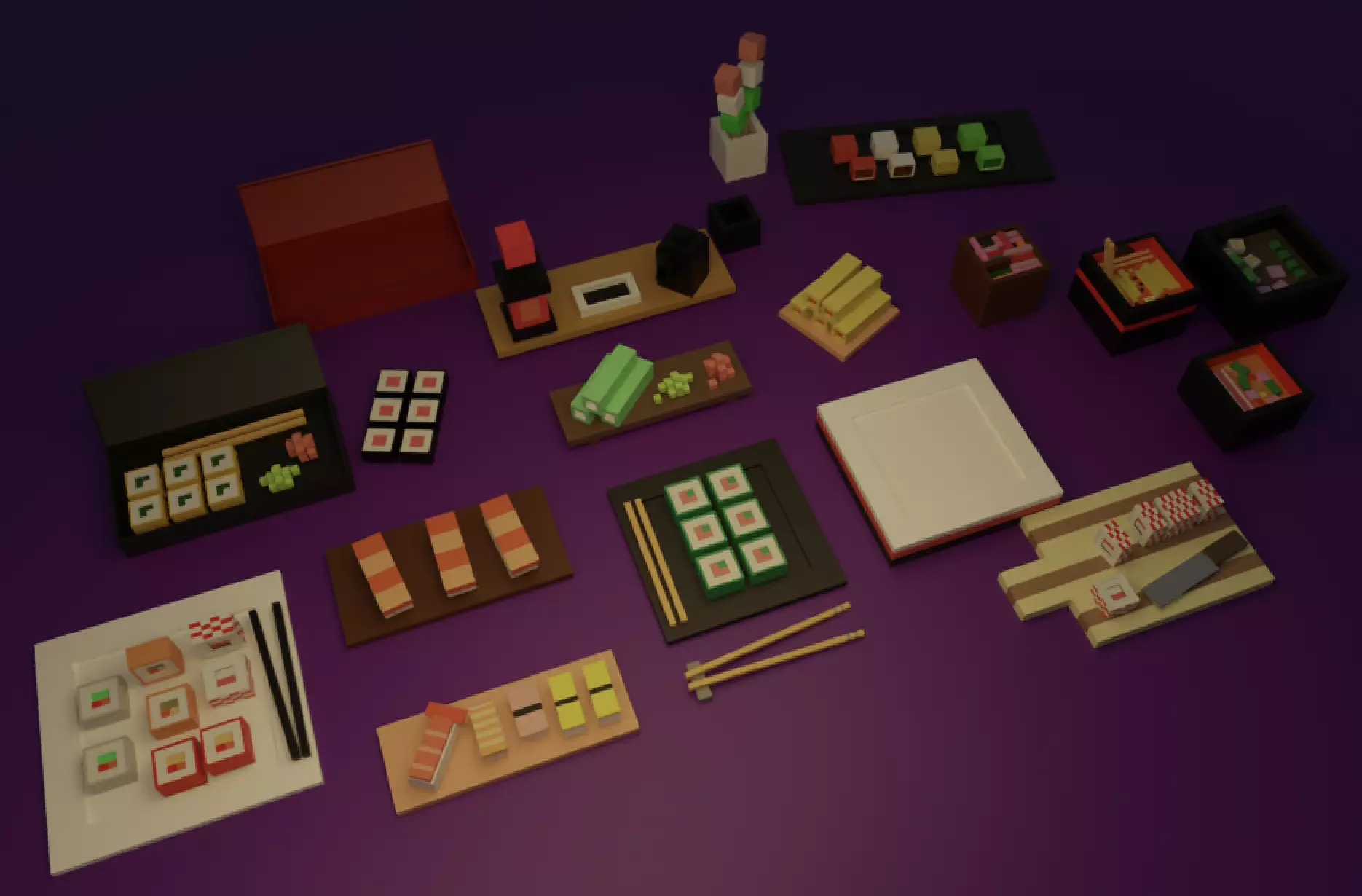 Large Sushi and Ramen Set Low-poly 3D model_0