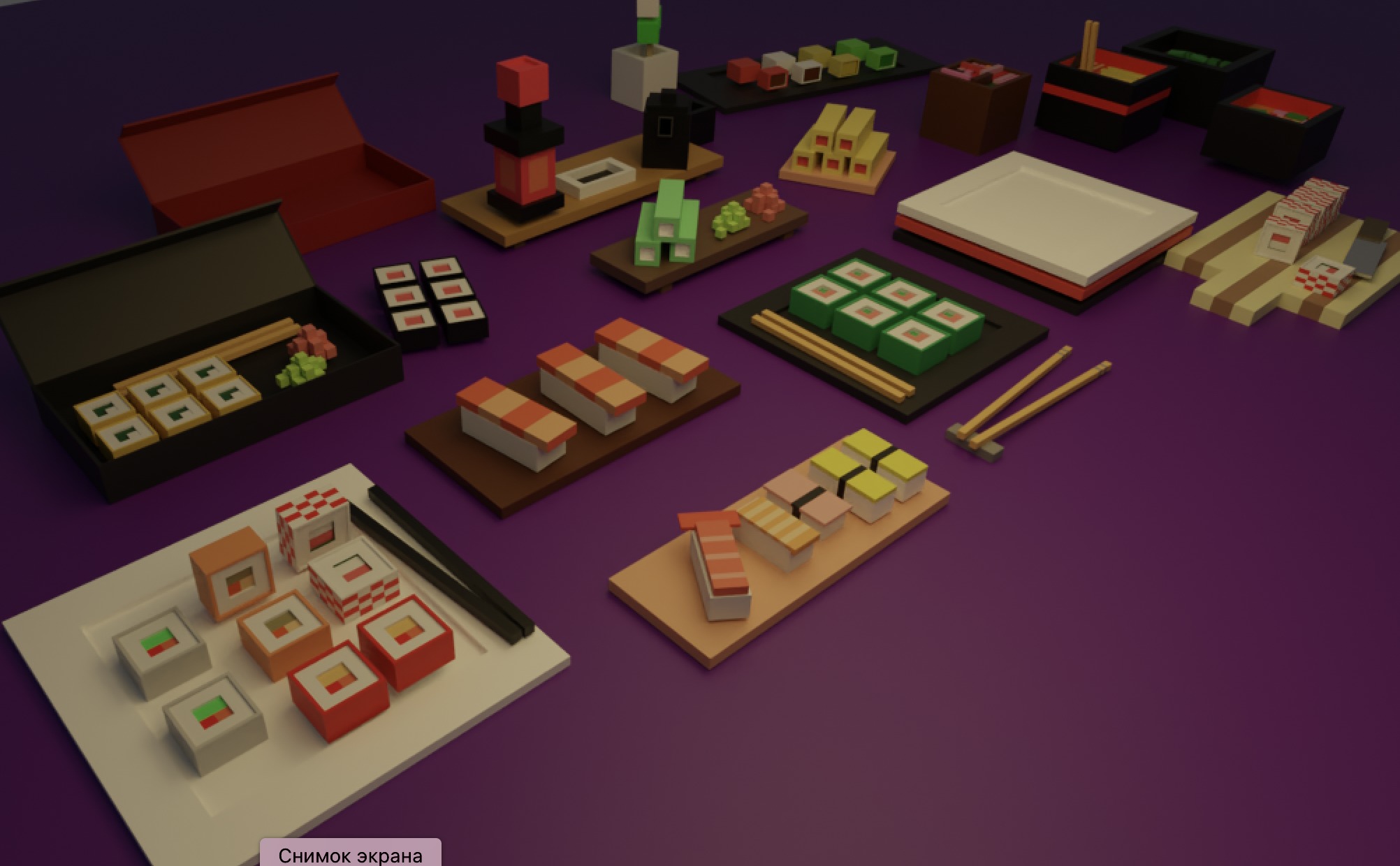 Large Sushi and Ramen Set Low-poly 3D model_1