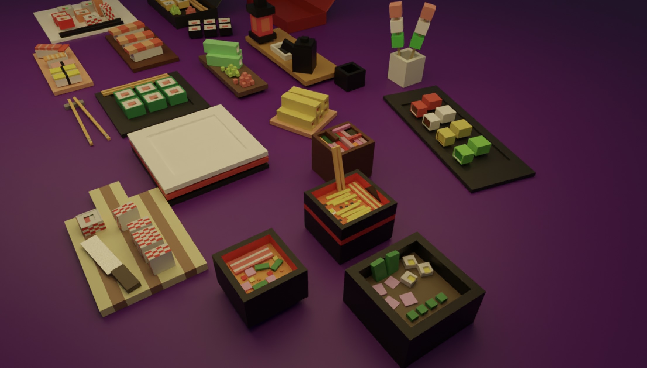 Large Sushi and Ramen Set Low-poly 3D model_4