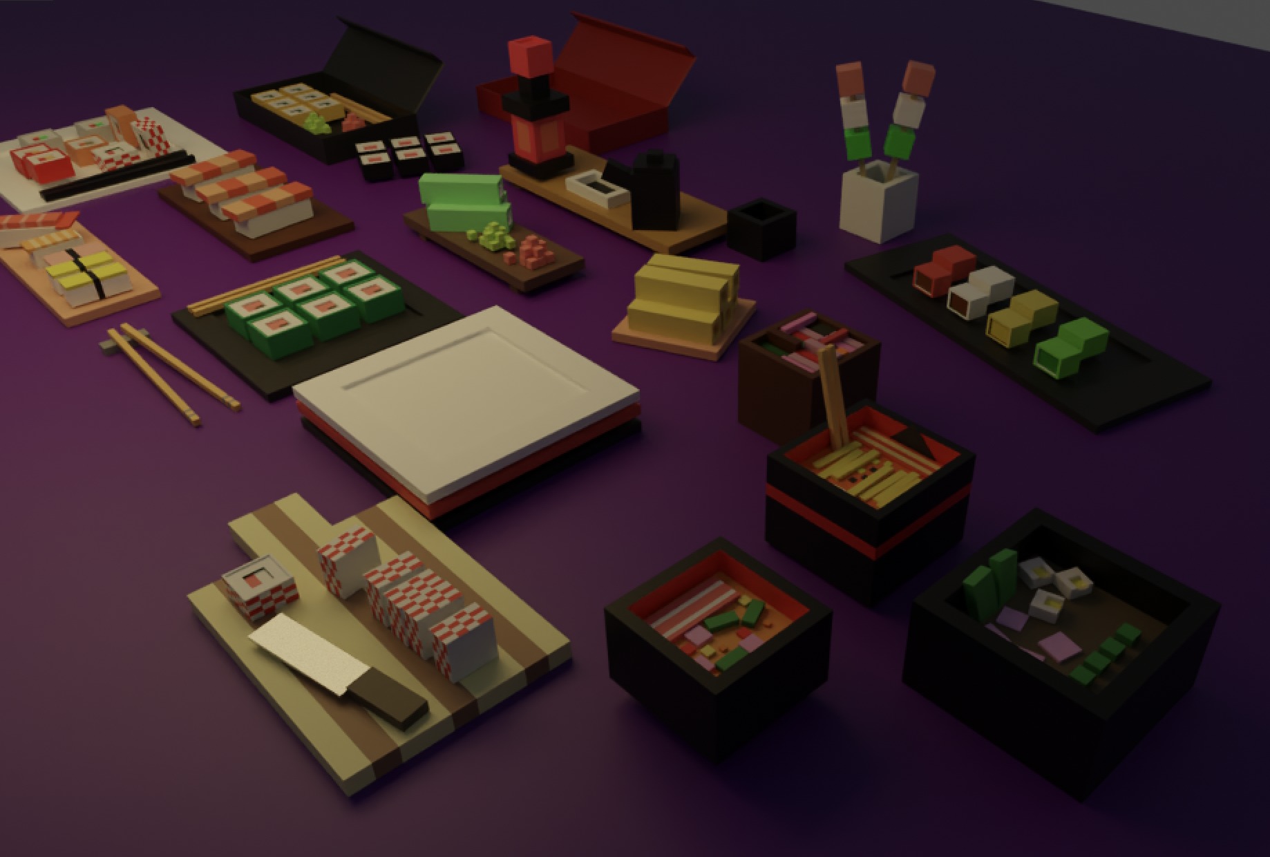 Large Sushi and Ramen Set Low-poly 3D model_5