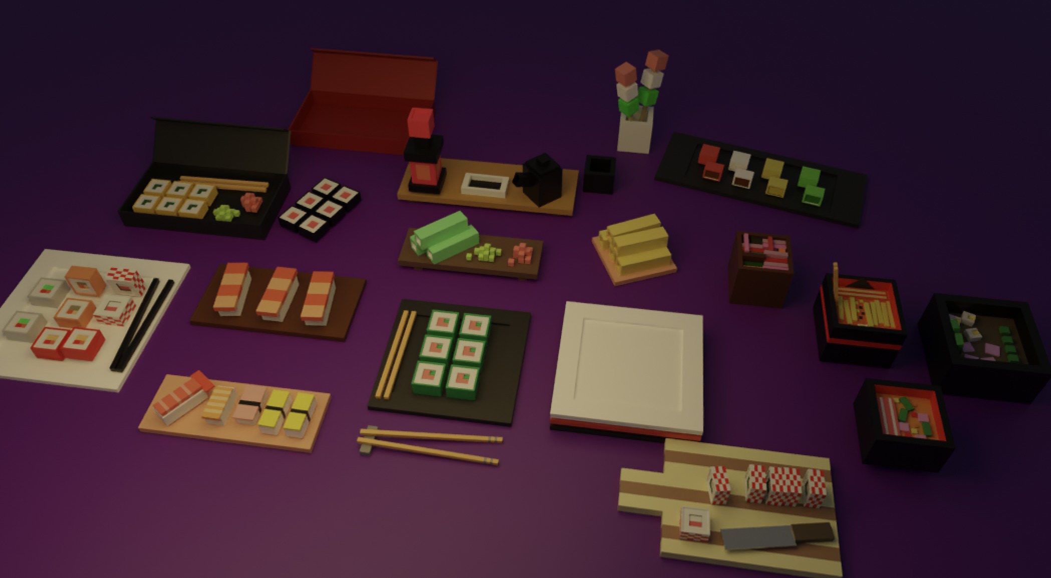 Large Sushi and Ramen Set Low-poly 3D model_2