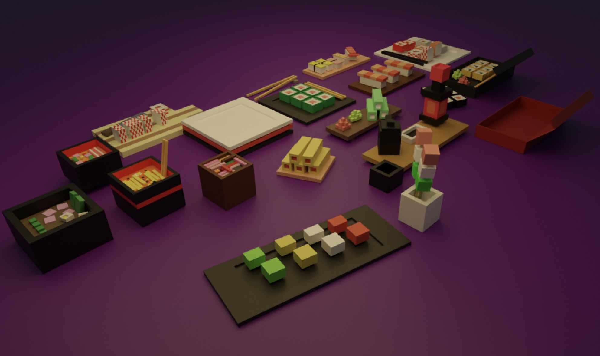 Large Sushi and Ramen Set Low-poly 3D model_3